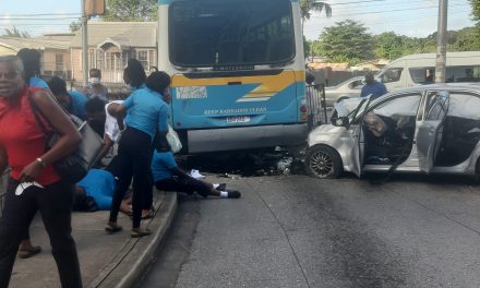 Out of control car crashes into bus